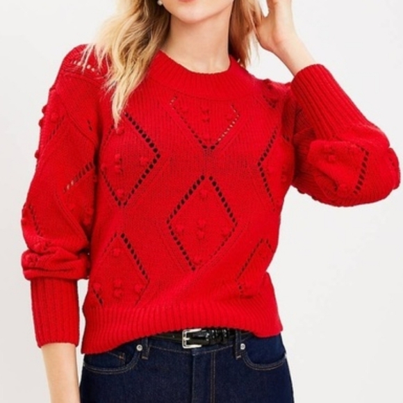 LOFT Sweaters - LOFT Vibrant Red Diamond Knit Sweater
